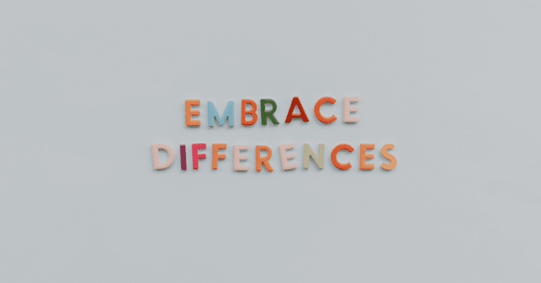 Several Colored Letters that spell Out "Embrace Differences"